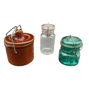 Vintage Green Ball Ideal Bicentennial Mason Jar & Crock Set 4"H